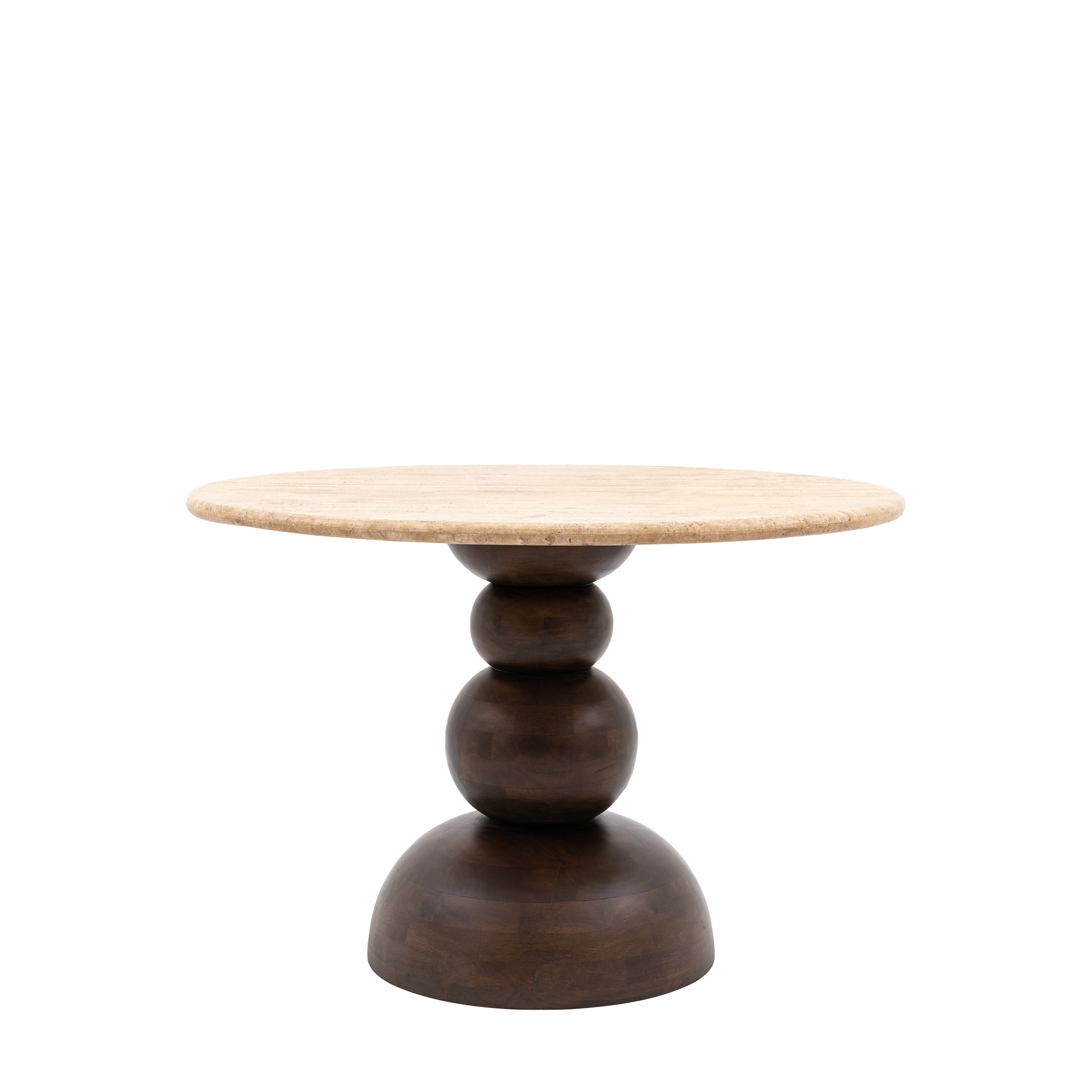 Anders Dark Brown Mango Wood & Travertine Round Dining Table